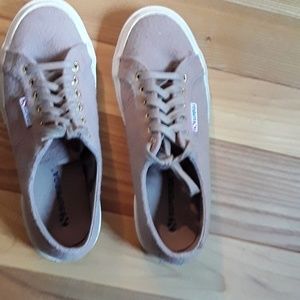 Superga casual fuzzy felt tan sneakers, LIKE NEW!